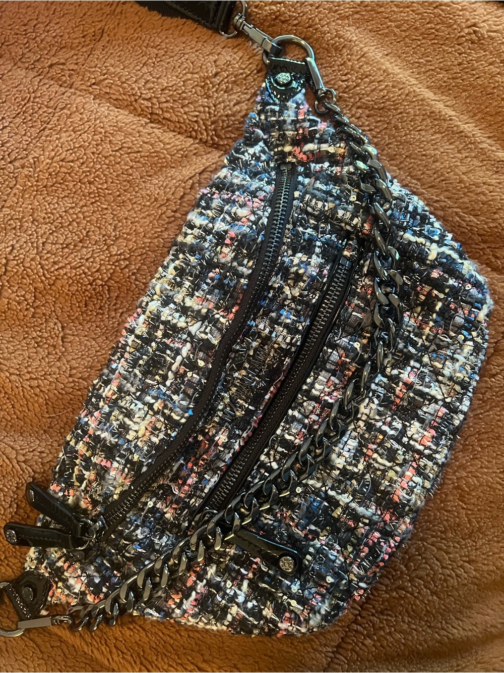 MZ Wallace midnight sparkle tweed boucle small Crosby sling - Picture 12 of 15